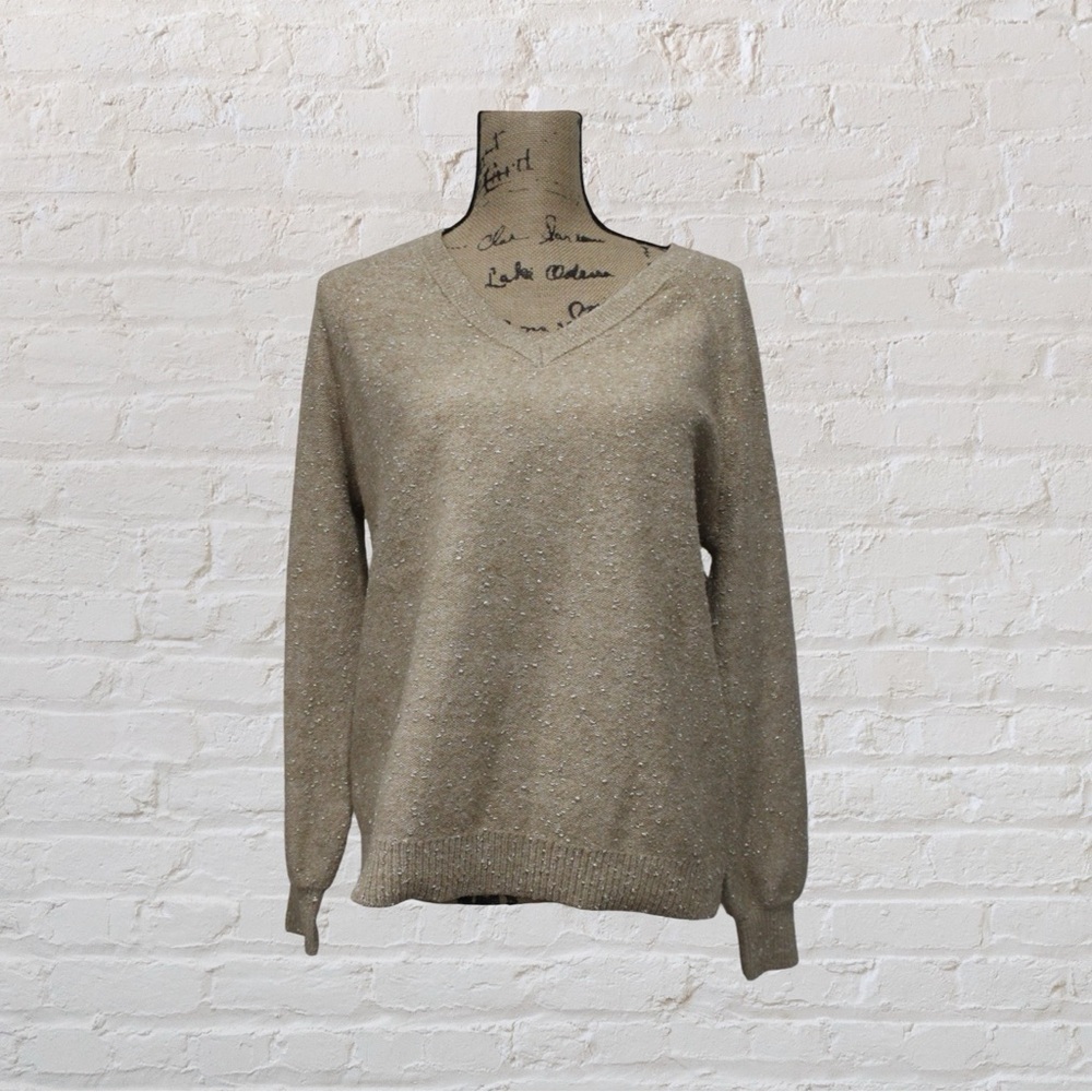 Loft V-Neck Sweater -Tan/Gold